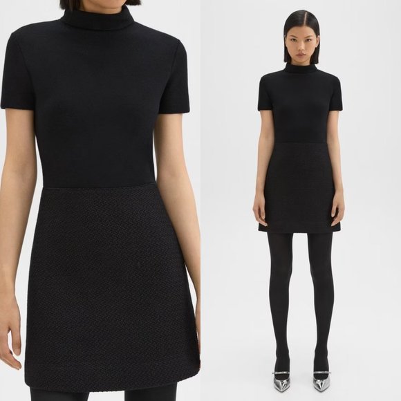 Theory wool blend tweed a line turtle neck sweater dress - Picture 1 of 10
